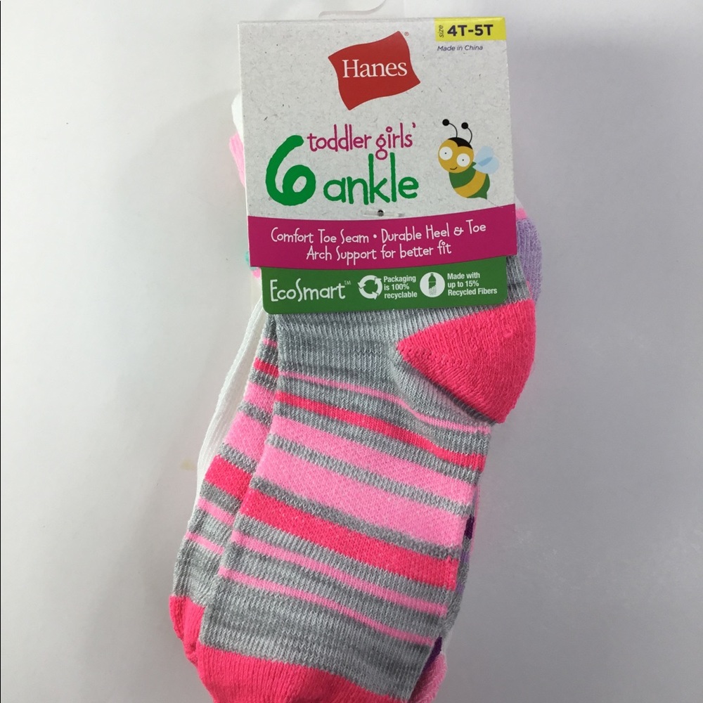 Hanes Toddler Girls Ankle Socks 6-pack